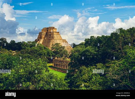 Pyramid Of The Magician Uxmal Located In Yucatan Mexico Stock Photo