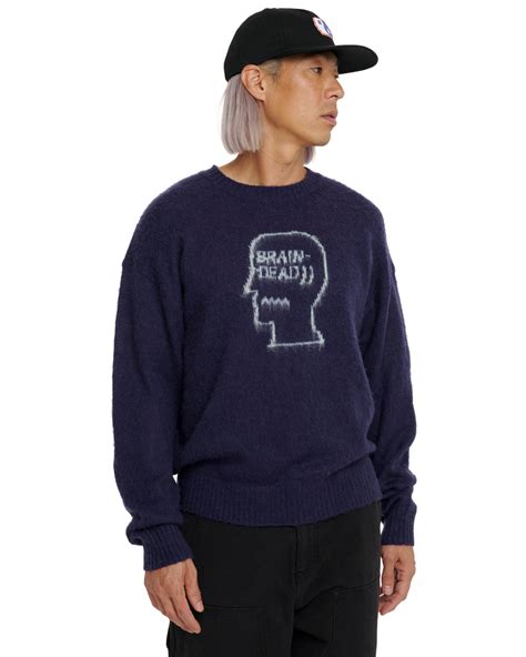 Logohead Pile Crewneck Sweater Navy Brain Dead