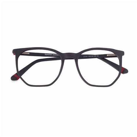 Matte Black Red Full Frame Geometric Eyeglasses For Unisex