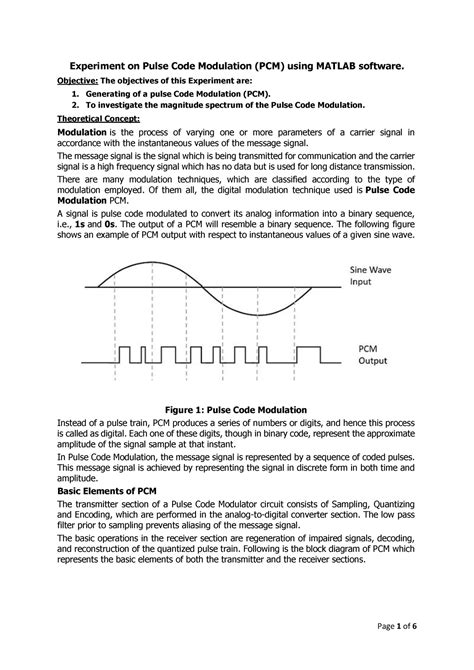 Pulse Code Modulation Pcmmatlabcode Experiment On Pulse Code Modulation Pcm Using Matlab