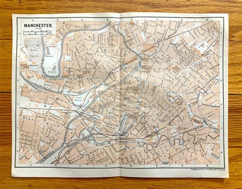 Antique Manchester England Map From Baedekers Atlas Of Great