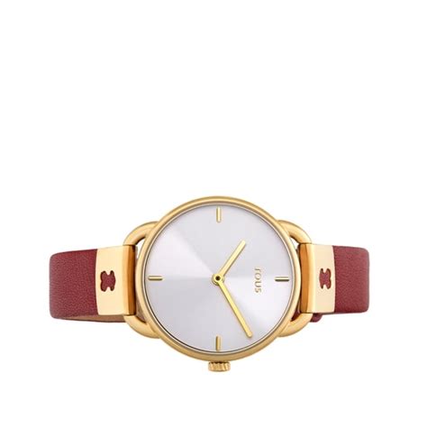 Reloj Anal Gico Let Leather De Acero Ip Dorado Con Correa De Piel Roja