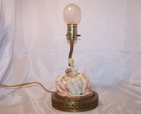 Porcelain Lady On Brass Base Lamp Vintage Very Detailed