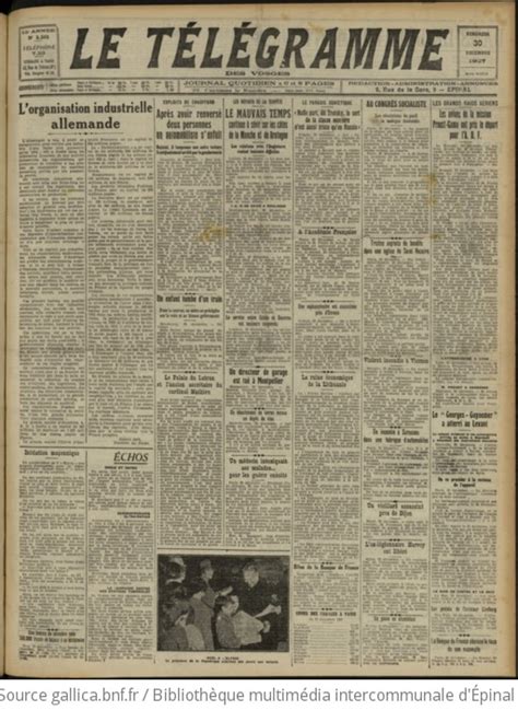 Le Télégramme des Vosges journal quotidien d informations 1927 12