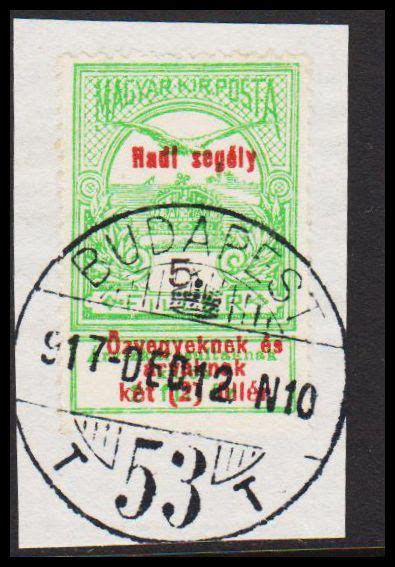 1914 MAGYAR KIR POSTA War Aid Hadi Segely Overprint On 5 FILLER