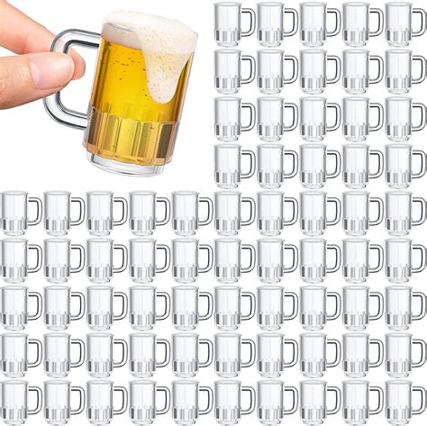 Yinder 100 Pieces Mini Plastic Beer Mugs 1 Oz Clear Shot Glasses With Handles