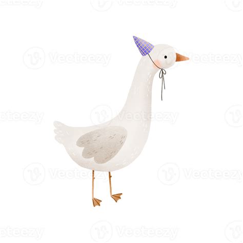 Cute Cartoon Goose With A Festive Cap On His Head Birthday Illustration Isolated Illustration