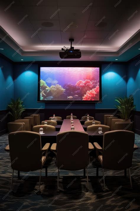 Premium AI Image | Meeting room setup with comfortable chairs and projector screen created with ...