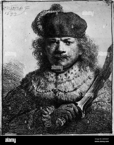 Self Portrait With Raised Sabre Rembrandt Harmensz Van Rijn Dutch 1606 1669 1634 Etching