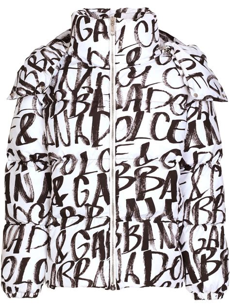 Dolce And Gabbana Piumino Graffiti Logo Print Padded Jacket White