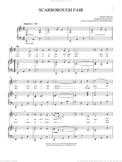 Traditional Scarborough Fair Sheet Music Piano Solo In C Major