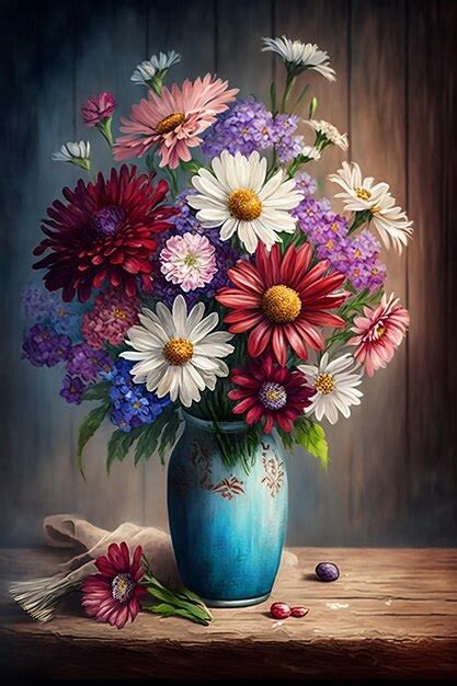 Premium Photo | A painting of a vase of flowers
