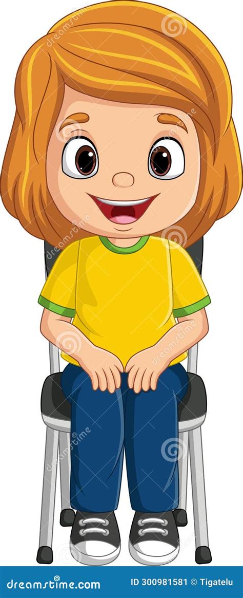 Cartoon Little Girl Sitting on the Chair Stock Vector - Illustration of ...