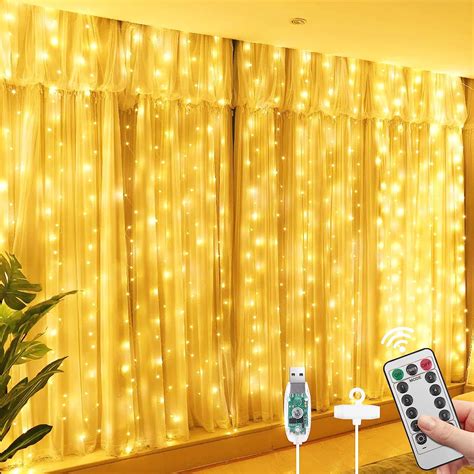 Vicloon Curtain Lights 3m×3m 300led Warm White Curtain Fairy Lights 8