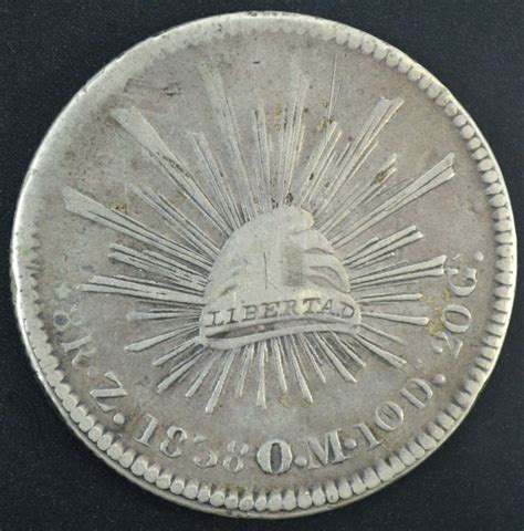 1838 Republica Mexicana 8 Reals 20g Silver Coin 8r Z 1858 Om 10d