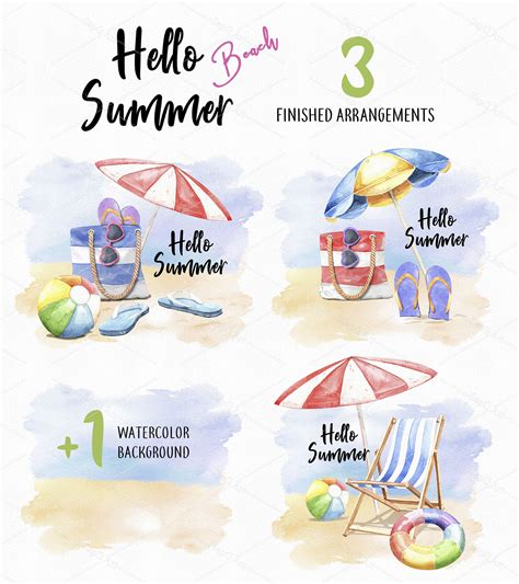 Hello Summer Beach Watercolor Beach Cliparts By Sapg Art Thehungryjpeg