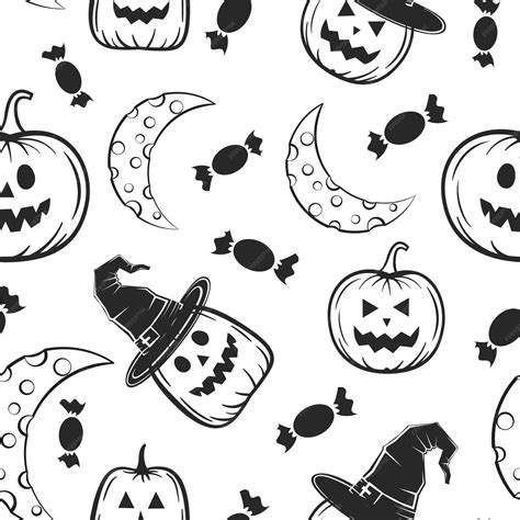 Premium Vector Seamless Halloween Pattern With Skulls Bat Pumpkin