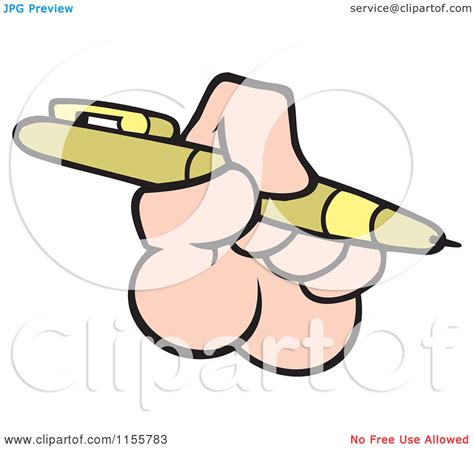 Cartoon Of A Hand Holding A Pen Royalty Free Vector Illustration By