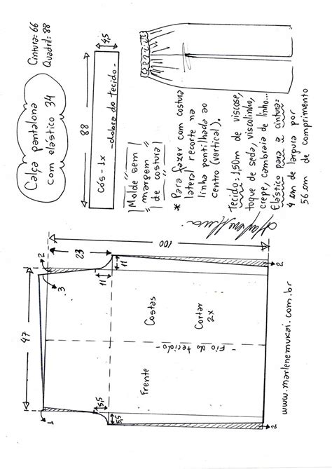 Calça Pantalona elástico ou sem costura lateral Marlene Mukai
