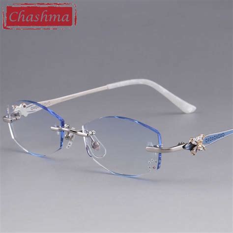 Chashma Brand Diamond Rhinestone Lenses Colored Prescription Eye Lenses Fashion Women Titanium