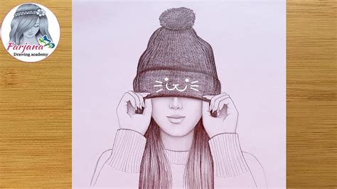 Easy Way To Draw A Cute Girl Wearing Winter Cap Pencil Sketch For