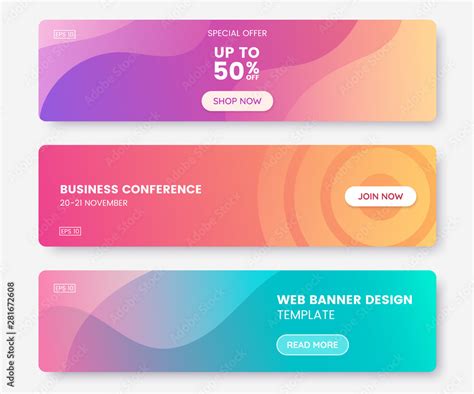 Colorful Web Banner With Push Button Collection Of Horizontal