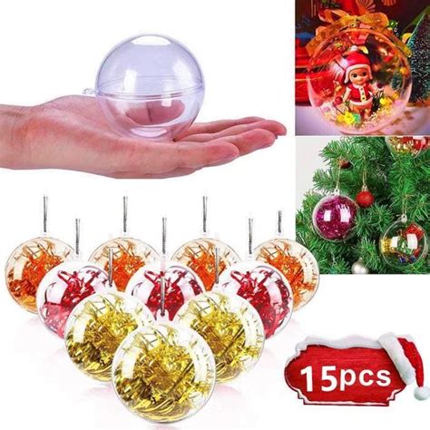 15pcs Boule de Noël Vide transparente Plastique Pendentif 40 pcs