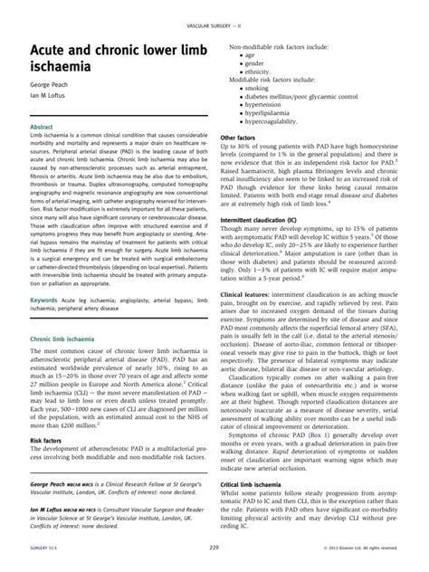 Acute And Chronic Lower Limb Ischaemia2013surgery Oxford Pdf