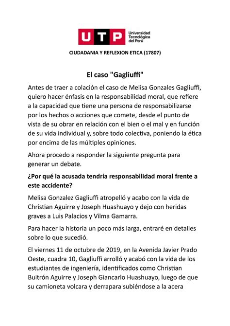 Caso De Melisa Gagliuffi Responsabilidad Moral Ciudadania Y Reflexion