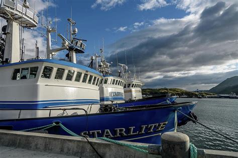 A Front Bow View Of Alaskan Fishing Crab Boats At Port In Dutch Harbor