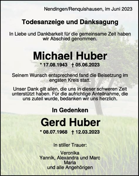 Traueranzeigen Von Michael Huber Schwaebische De Trauerportal