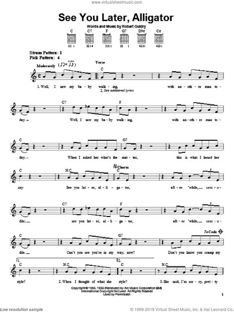 See You Later Alligator Sheet Music Easy For Guitar Solo Chords