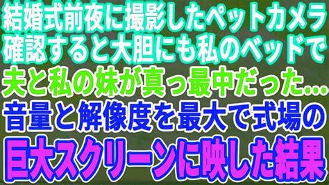 【スカッとする話】夫との結婚式前夜、ペット用のカメラを確認したら誰もいないはずの寝室で夫と私の妹が真っ最中だった その映像を結婚式当日に大画面