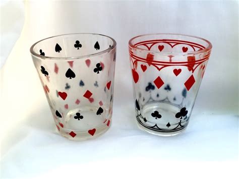 Vintage Playing Card Drinking Glasses Spades Clubs Hearts