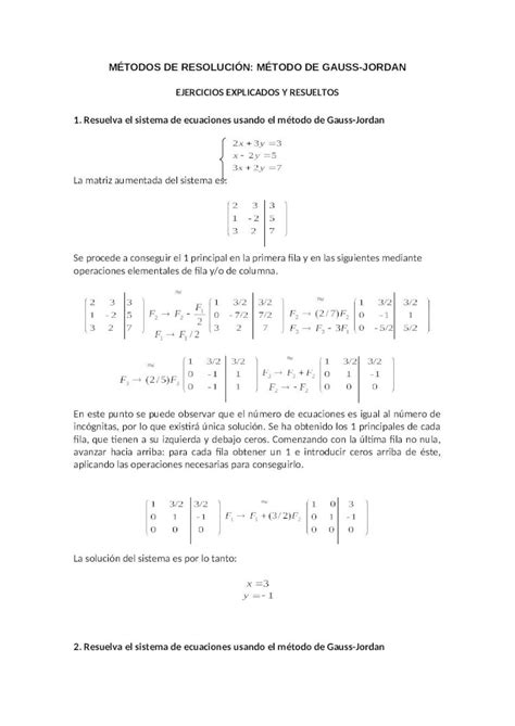 Doc Ejercicios Resueltos Metodo Gauss Jordan Dokumen Tips