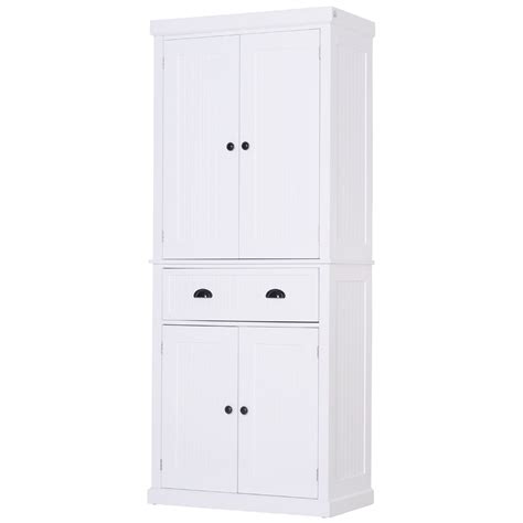 Homcom Tall 72” Traditional Colonial Style Standing Kitchen Pantry Cupboard Cabinet White