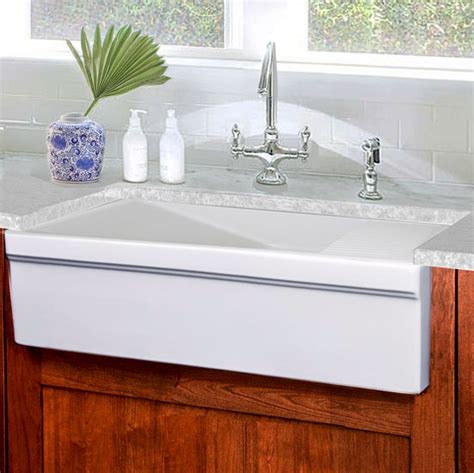 Cape Collection 36 Wide Italian Farmhouse Fireclay Reversible Sink With Built In Drainboard In