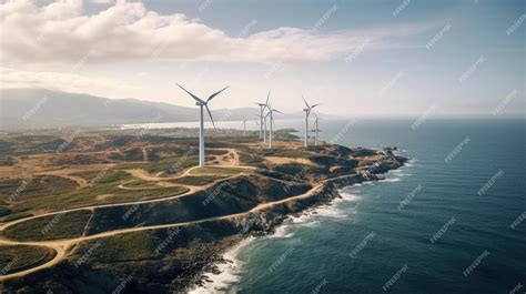 Premium Ai Image Aerial View Of Windmill Park In The Ocean With Wind