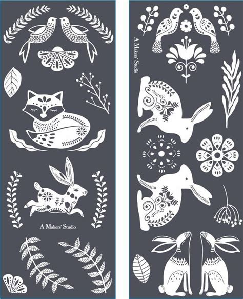 Folk Art Mesh Stencil 2 Pack 4 25x11 Modern Folk Art Folk Art Flowers Scandinavian Folk Art