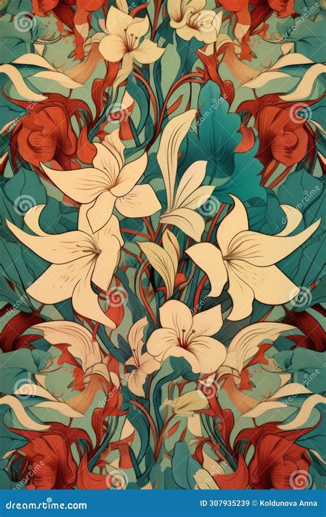 Decorative Flowers And Leaves In Art Nouveau Style Vintage Stock