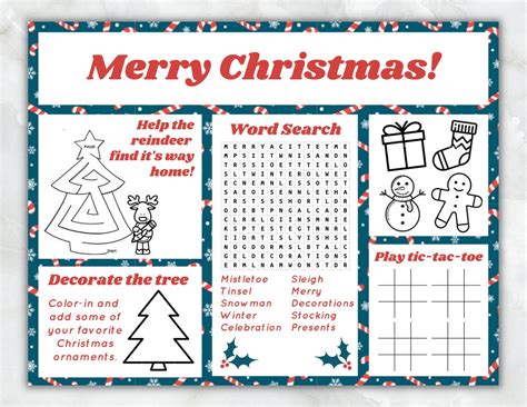 Kids Christmas Activity Printable Placemat Activity For Kids During