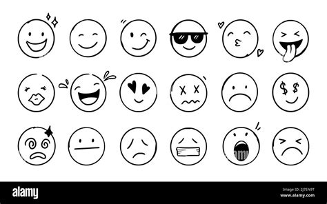 Doodle Emoji Face Icon Set Hand Drawn Sketch Style Emoji With