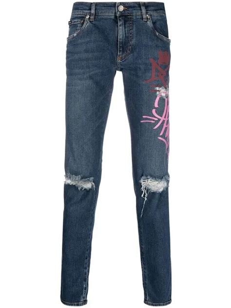 Buy Dolce And Gabbana Graffiti Print Ripped Skinny Jeans Blue At 59