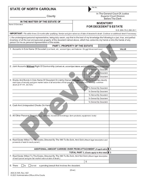 North Carolina Inventory For Decedent S Estate Us Legal Forms