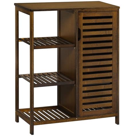 Viagdo Bathroom Floor Cabinet Bamboo Storage Cabinet With Shutter Door And 3 Open Shelves