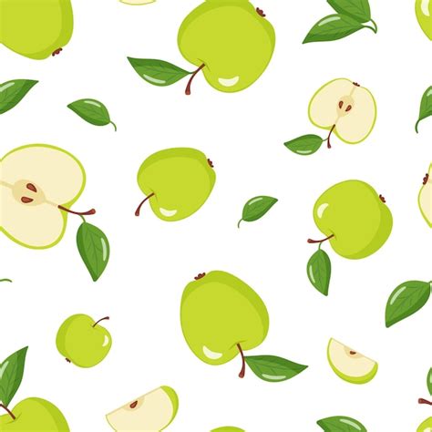 Premium Vector Seamless Pattern Green Apples With Leaves