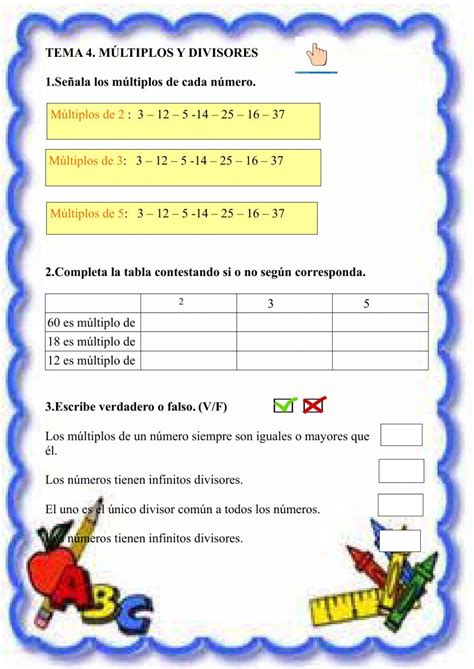 Ficha Online De Multiplos Y Divisores Para Quinto Multiplos Y