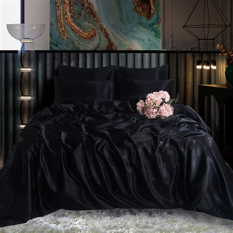 Pc Satin Bedding Black Double Duvet Cover Set Inc Duvet Cover