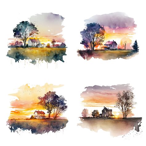 Watercolor Sunset Clipart, Sunset Illustration, Sunset Forest, Sunset ...