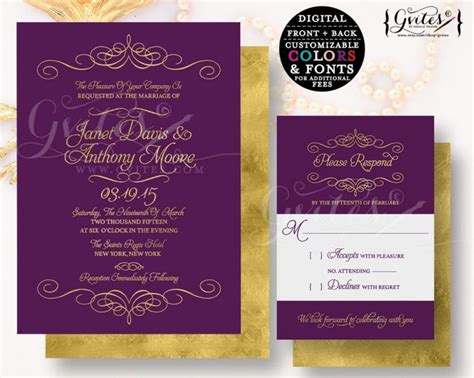 Purple And Gold Wedding Invitations Purple Gold Wedding Invitation Customizable Invites Gold